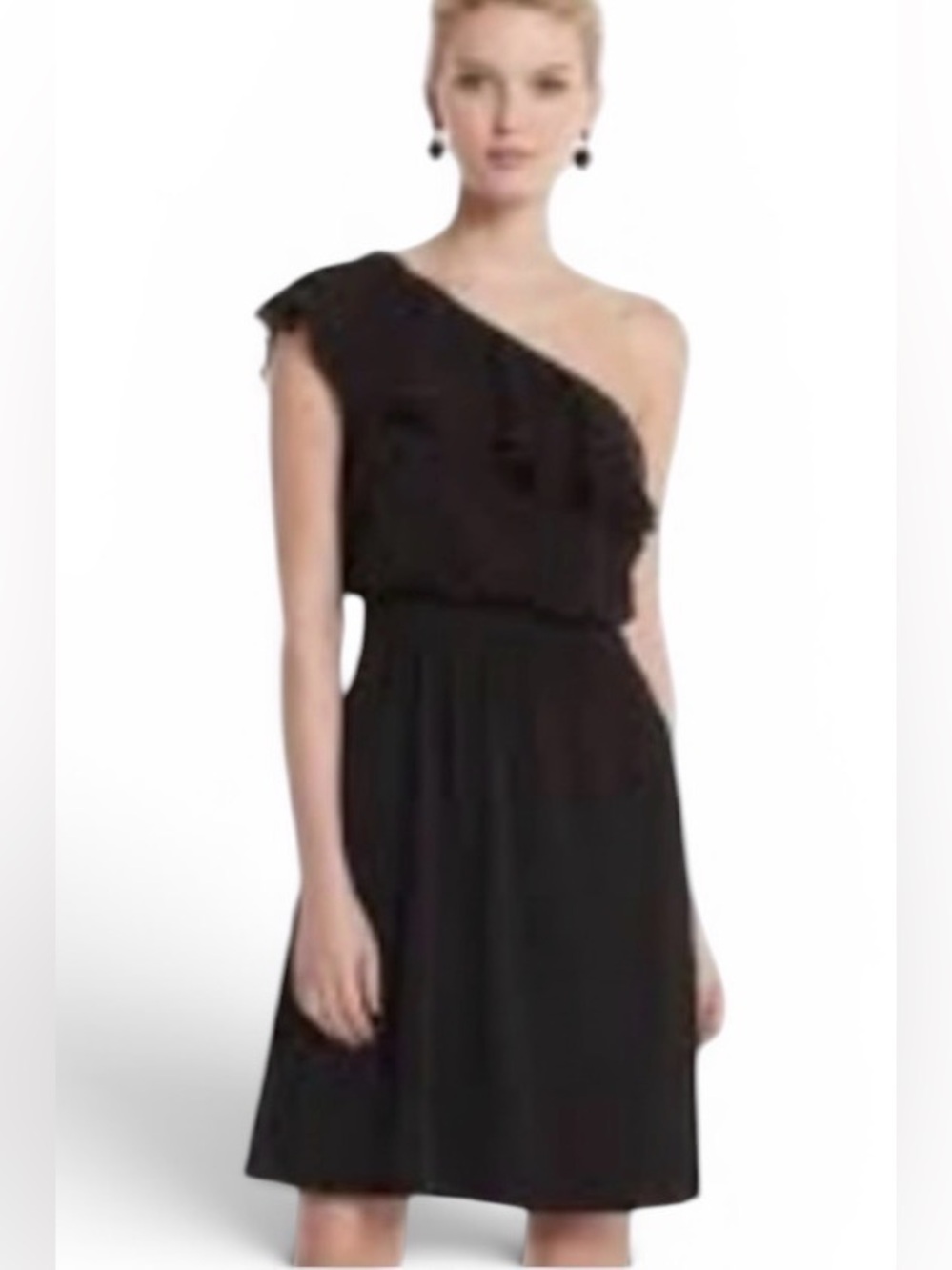 White House Black Market One-shoulder jersey cocktail dress Black Size 2 Pockets